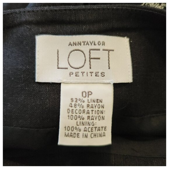 Ann Taylor Loft Black Linen Skirt White Floral Embroidery Pencil Sz 0 JJ3409 - Picture 4 of 5